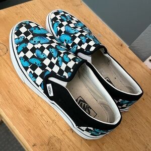 Butterfly Checkered Slip On Vans (8.5M/10W)